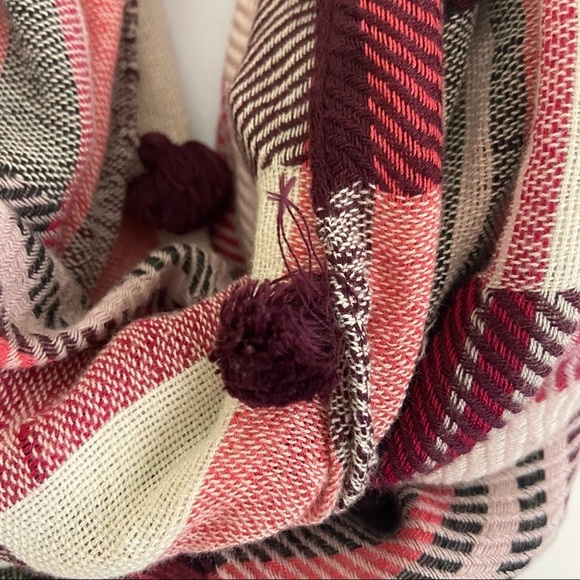 LOFT Red White Plaid Pom Pom Infinity Wrap Scarf - Picture 8 of 12